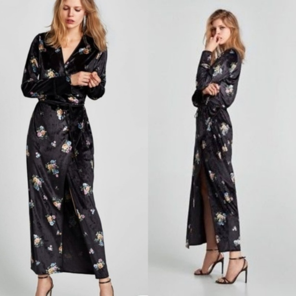 New Zara Floral Kimono Wrap Maxi Dress - Picture 1 of 2